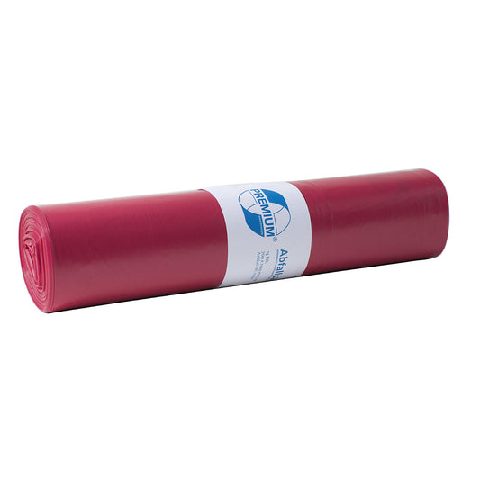 Waste sacks, LDPE, 120 l, 37 µm, WxL 700 x 1100 mm, pack of 250, red.
