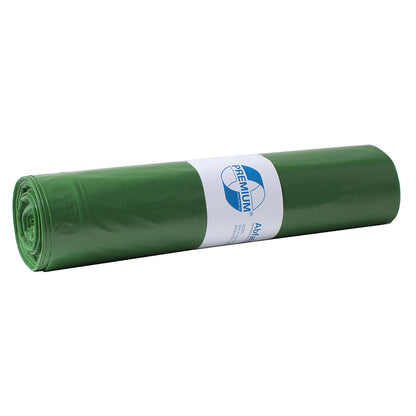 Waste sacks, LDPE, 120 l, 37 µm, WxL 700 x 1100 mm, pack of 250, green.