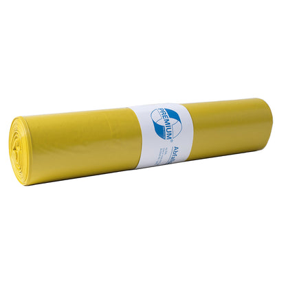 Waste sacks, LDPE, 120 l, 60 µm, WxL 700 x 1100 mm, pack of 250, yellow.
