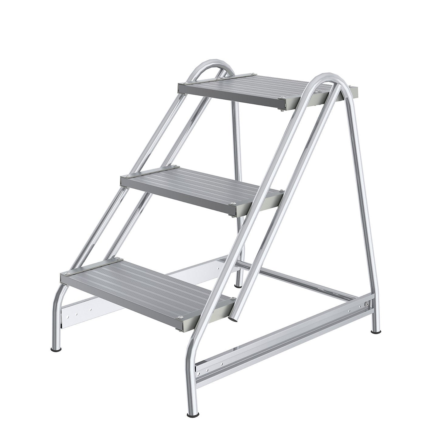 Aluminium work platform, steps made of ribbed aluminium, single sided access, 3 steps.