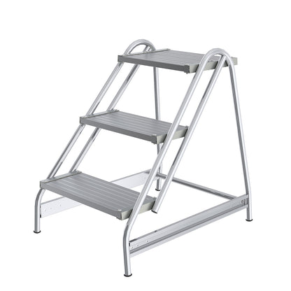 Aluminium work platform, steps made of ribbed aluminium, single sided access, 3 steps.