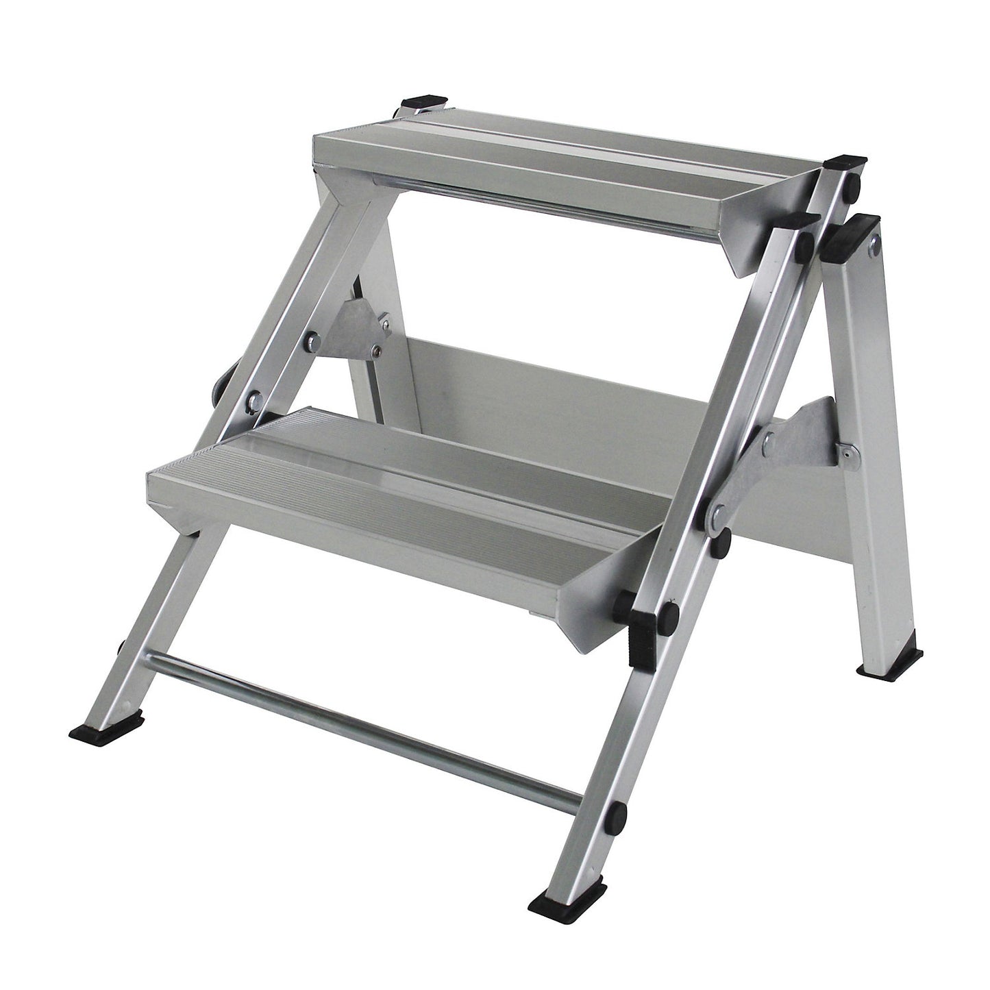 Aluminium folding steps, without safety rail, 2 steps.