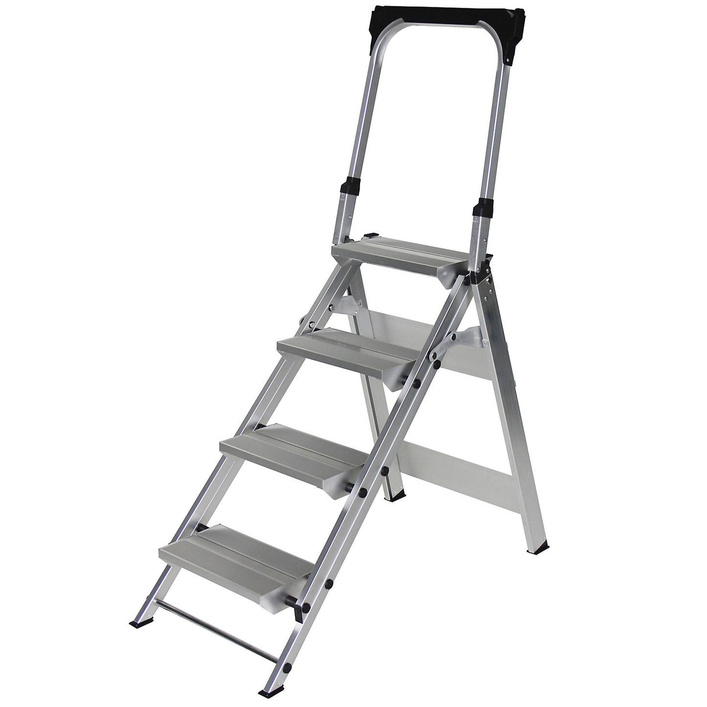 Aluminium folding steps, with safety rail, 4 steps.