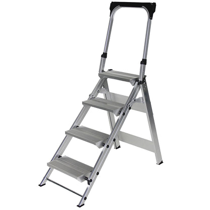 Aluminium folding steps, with safety rail, 4 steps.
