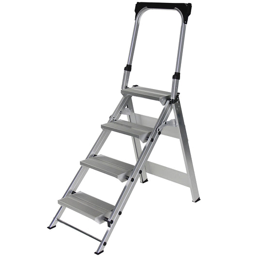 Aluminium folding steps, with safety rail, 4 steps.