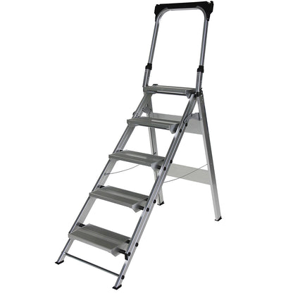 Aluminium folding steps, with safety rail, 5 steps.