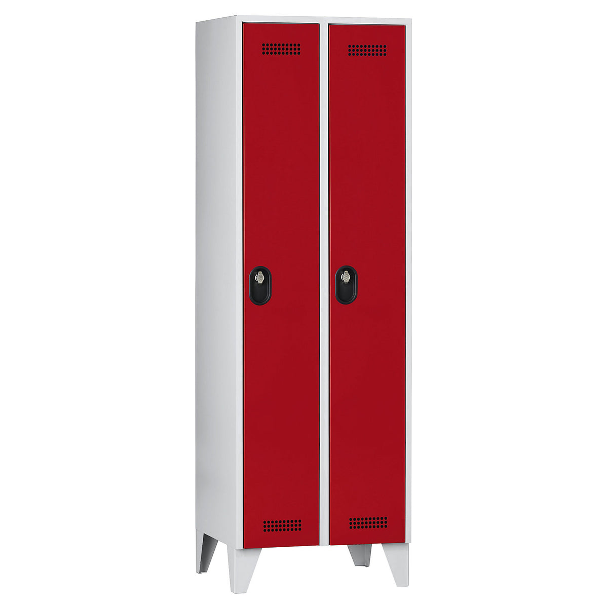 Köln clothes locker, 2 compartments, light grey / flame red, 600 mm.