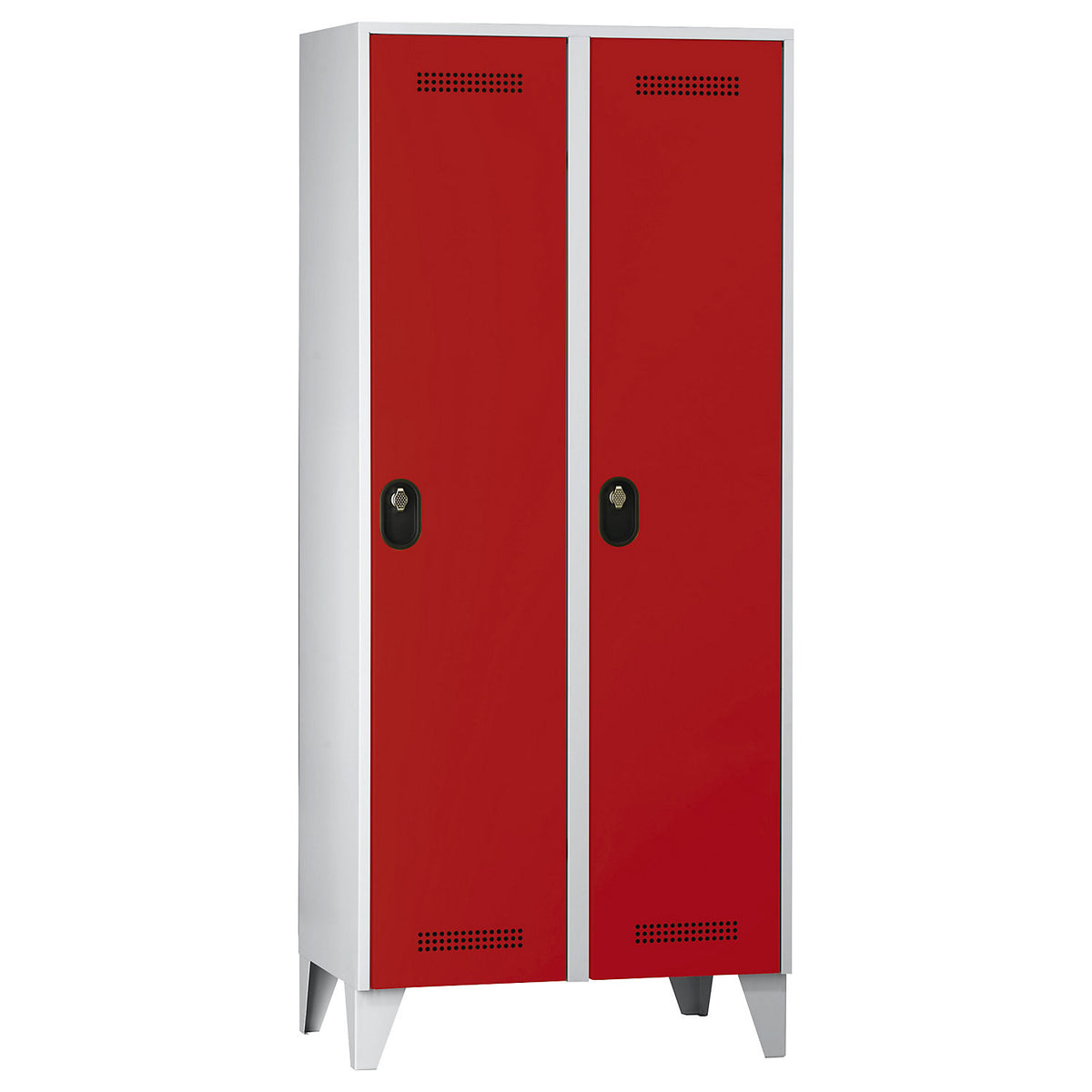 Köln clothes locker, 2 compartments, light grey / flame red, 800 mm.