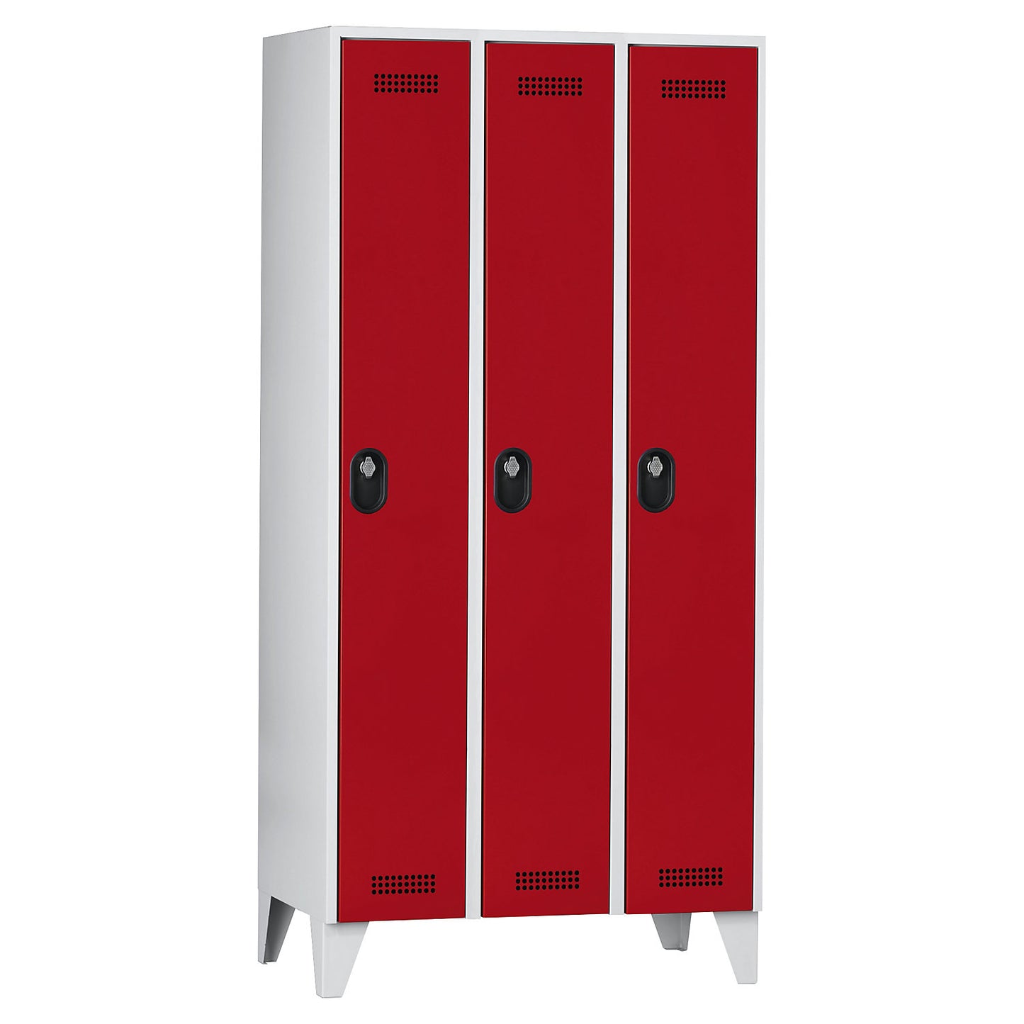 Köln clothes locker, 3 compartments, light grey / flame red, 900 mm.