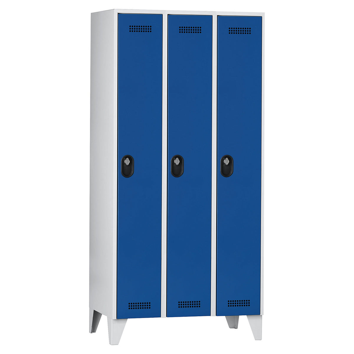 Köln clothes locker, 3 compartments, light grey / gentian blue, 900 mm.