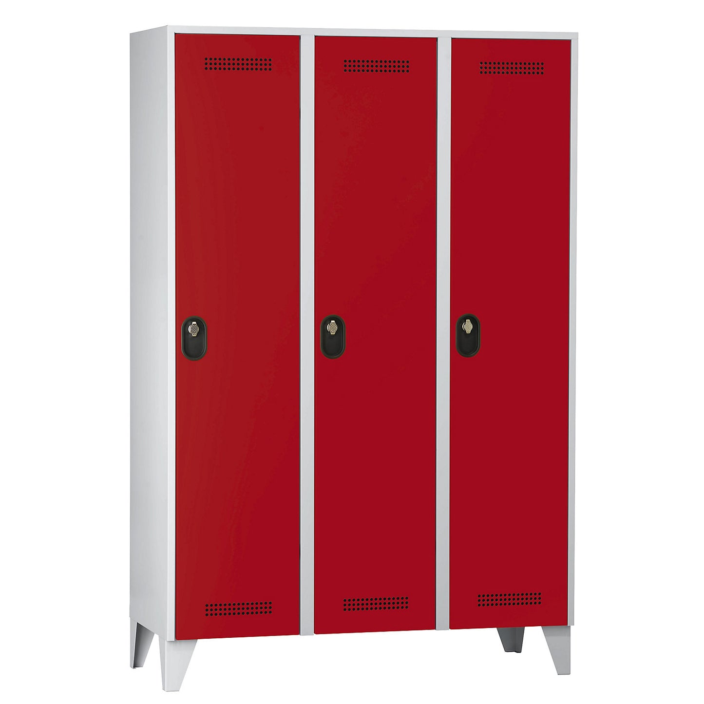 Köln clothes locker, 3 compartments, light grey / flame red, 1200 mm.