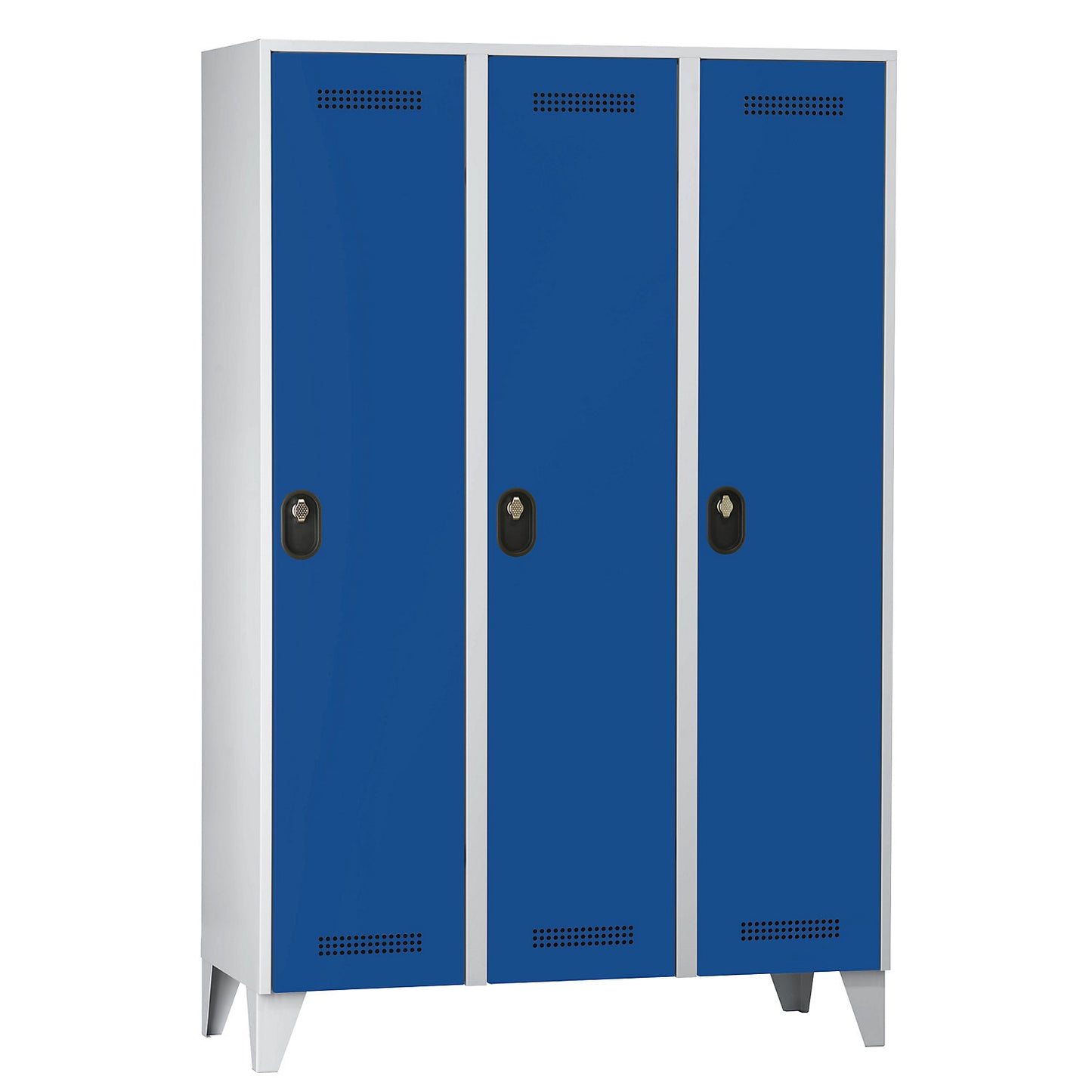 Köln clothes locker, 3 compartments, light grey / gentian blue, 1200 mm.