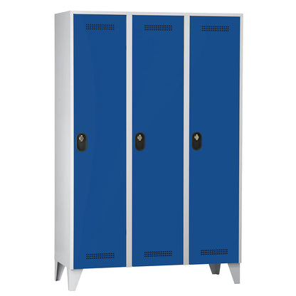Köln clothes locker, 3 compartments, light grey / gentian blue, 1200 mm.
