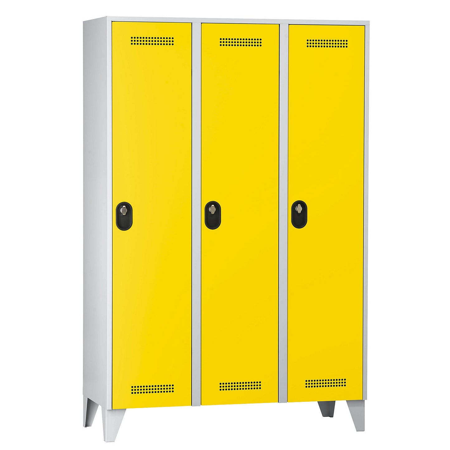 Köln clothes locker, 3 compartments, light grey / zinc yellow, 1200 mm.