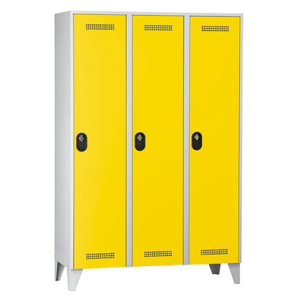 Köln clothes locker, 3 compartments, light grey / zinc yellow, 1200 mm.