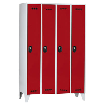Köln clothes locker, 4 compartments, light grey / flame red, 1200 mm.