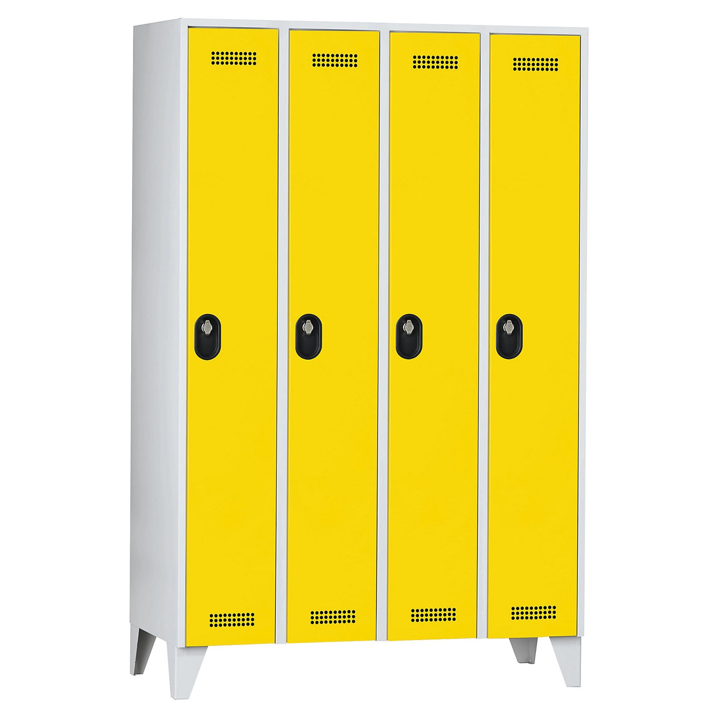 Köln clothes locker, 4 compartments, light grey / zinc yellow, 1200 mm.