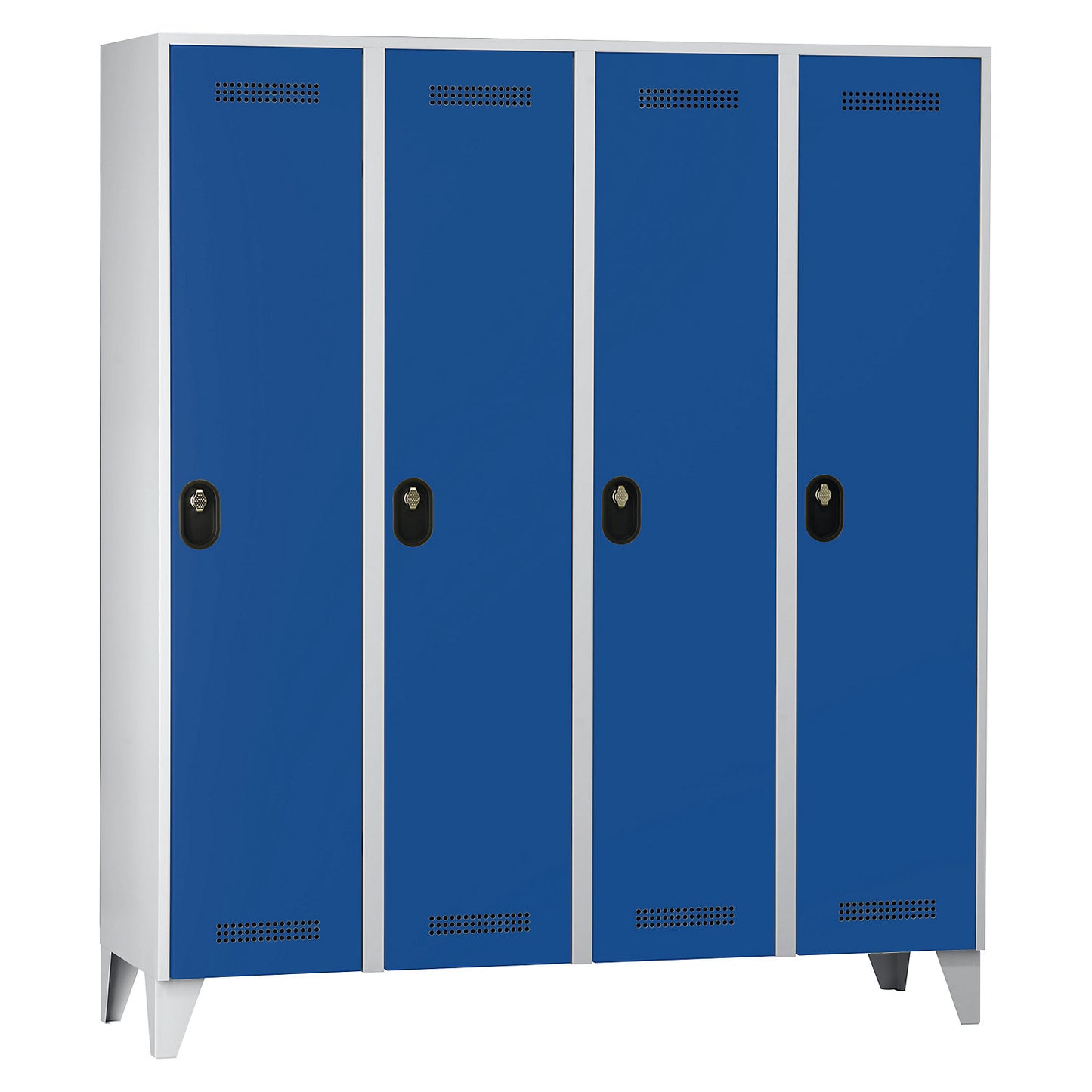 Köln clothes locker, 4 compartments, light grey / gentian blue, 1600 mm.