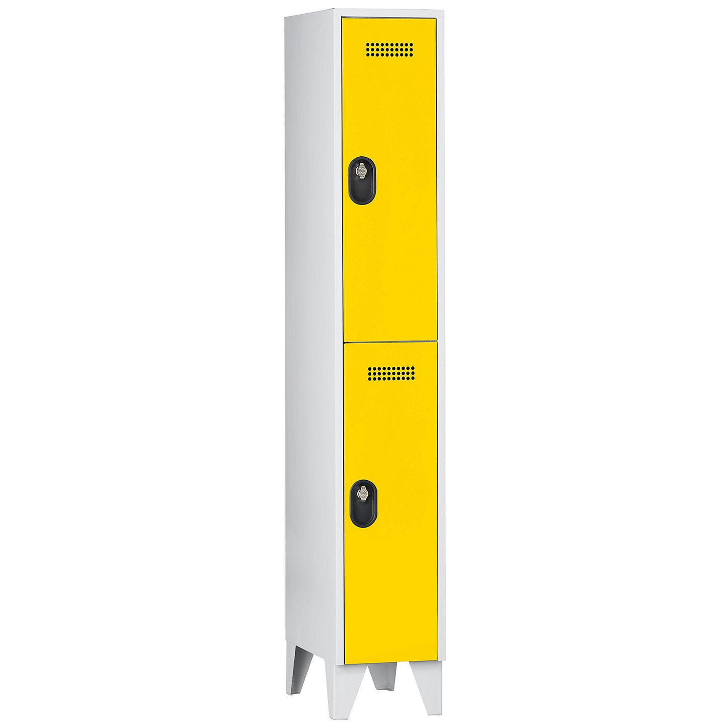 Köln double deck clothes locker, 1 compartment, light grey / zinc yellow, 300 mm.