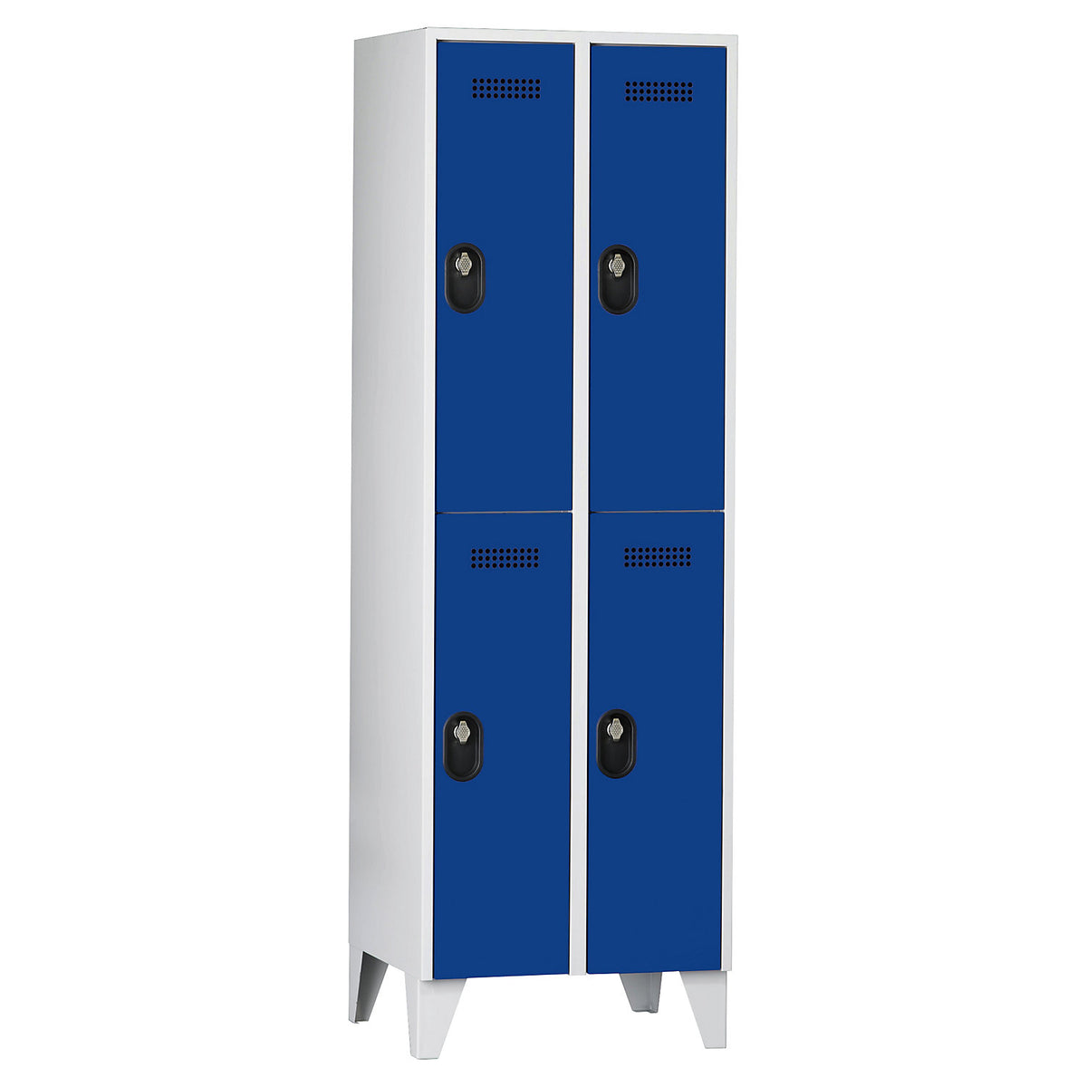 Köln double deck clothes locker, 2 compartments, light grey / gentian blue, 600 mm.