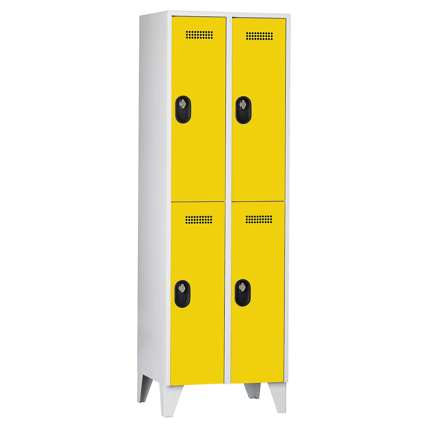 Köln double deck clothes locker, 2 compartments, light grey / zinc yellow, 600 mm.