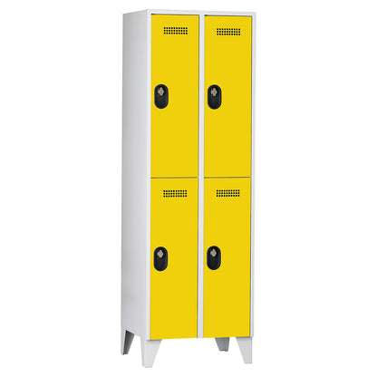 Köln double deck clothes locker, 2 compartments, light grey / zinc yellow, 600 mm.