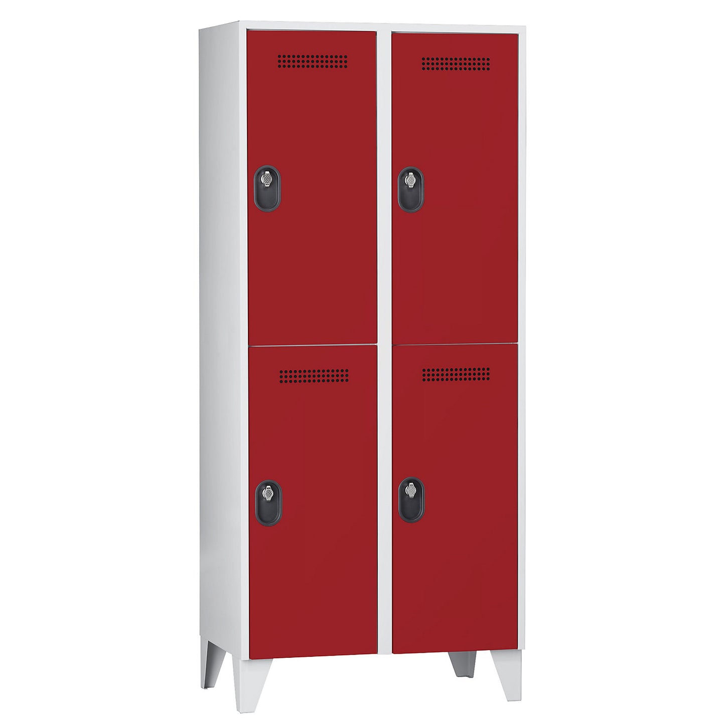 Köln double deck clothes locker, 2 compartments, light grey / flame red, 800 mm.