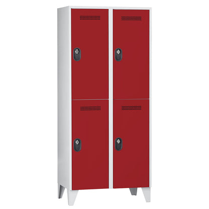 Köln double deck clothes locker, 2 compartments, light grey / flame red, 800 mm.
