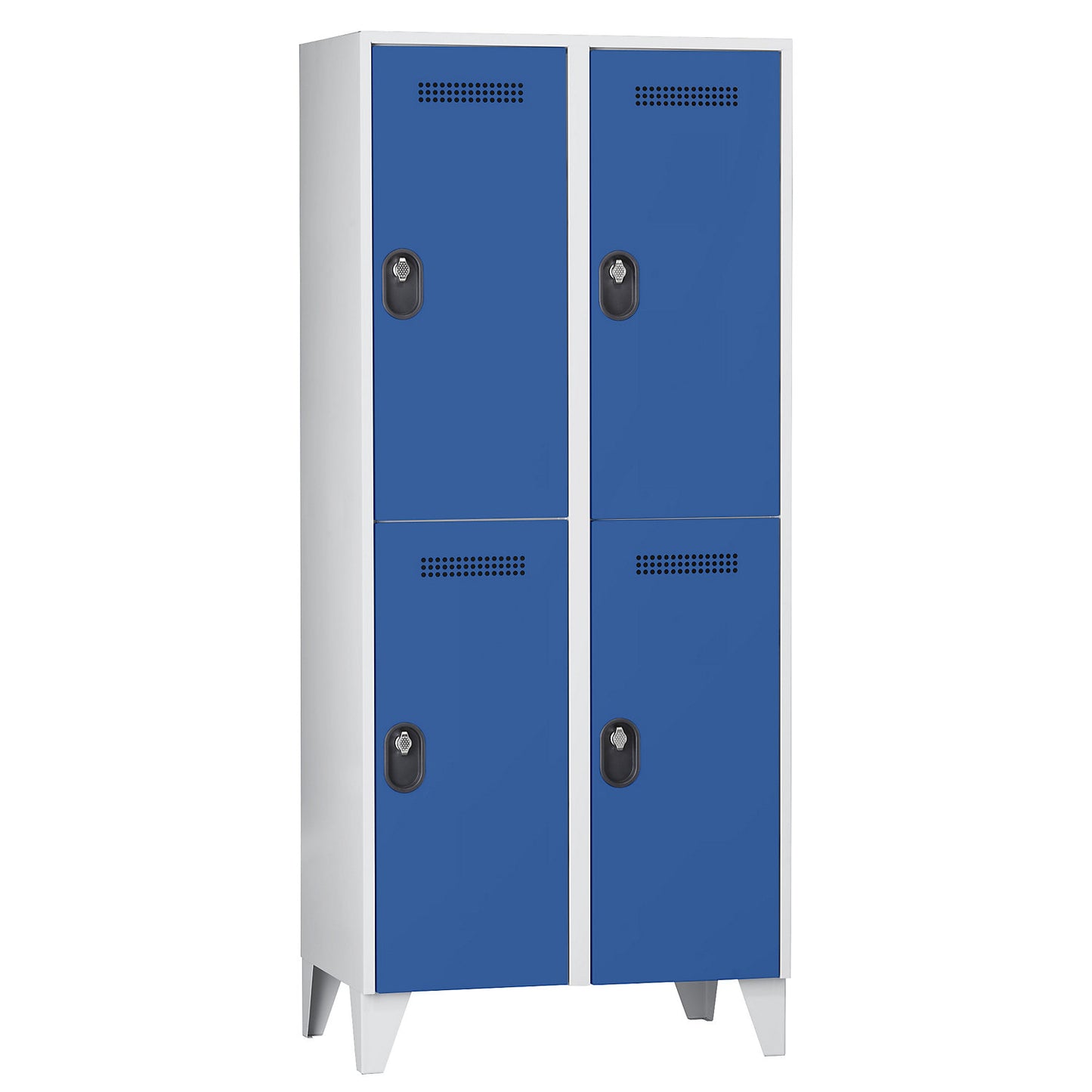 Köln double deck clothes locker, 2 compartments, light grey / gentian blue, 800 mm.