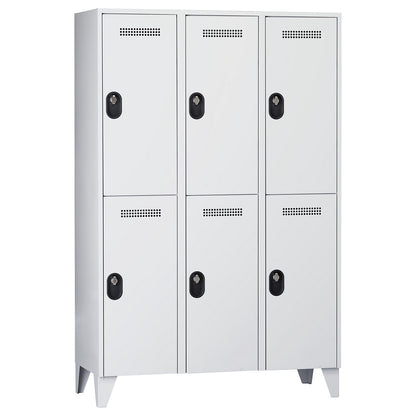 Köln double deck clothes locker, 3 compartments, light grey, 1200 mm.