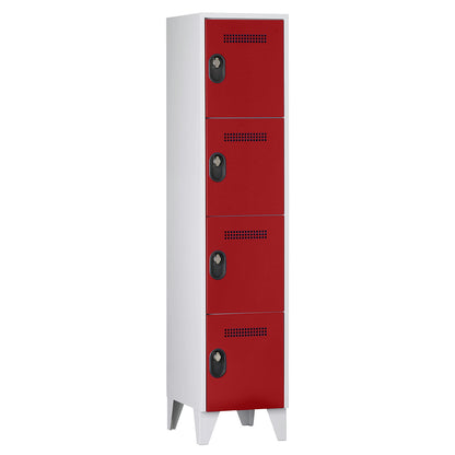 Köln 4-fold compartment locker, 1 compartment, light grey / flame red, 400 mm.