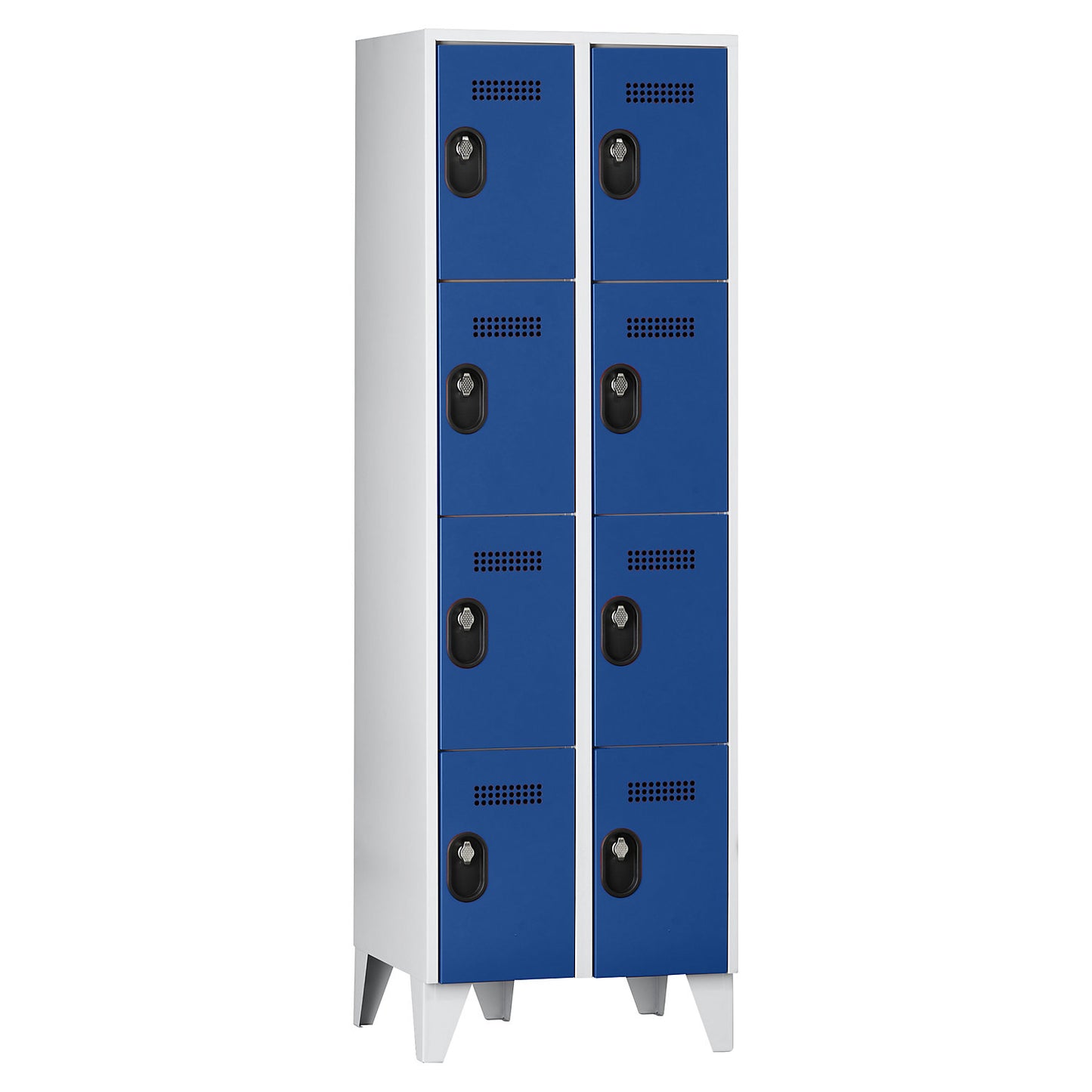 Köln 4-fold compartment locker, 2 compartments, light grey / gentian blue, 600 mm.