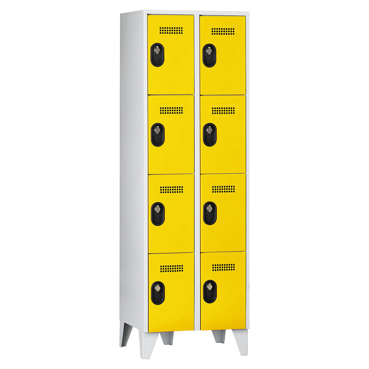 Köln 4-fold compartment locker, 2 compartments, light grey / zinc yellow, 600 mm.