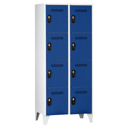 Köln 4-fold compartment locker, 2 compartments, light grey / gentian blue, 800 mm.