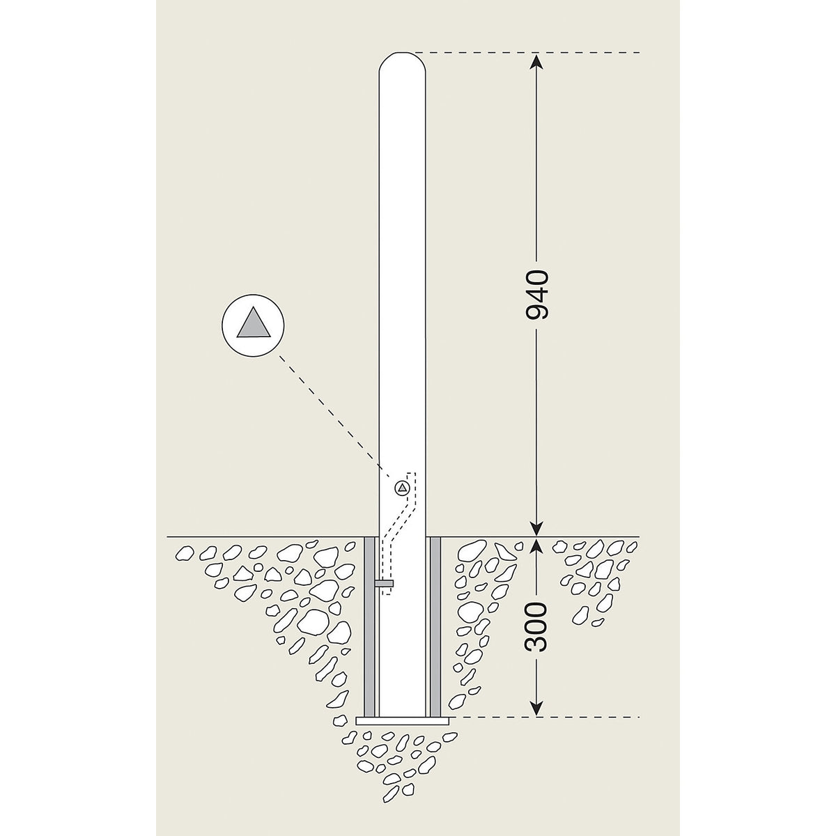 City bollard, removable, with triangle lock, 2 chain eyelets.