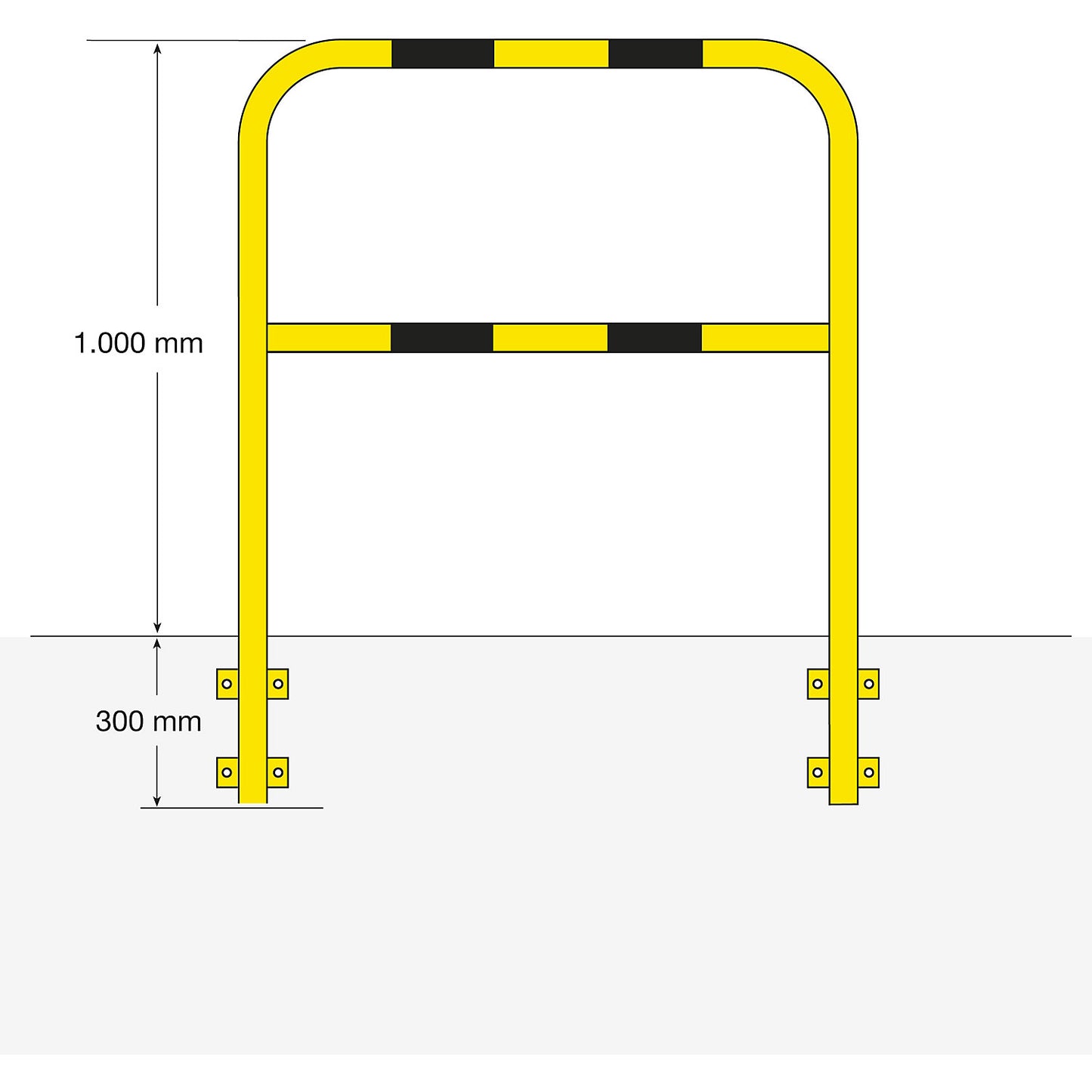 Safety barrier, steel, Ø 48 mm, for wall mounting with tabs, width 1500 mm, zinc plated/coated.