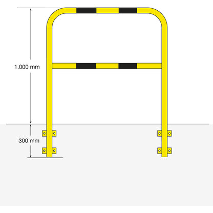 Safety barrier, steel, Ø 48 mm, for wall mounting with tabs, width 1500 mm, zinc plated/coated.