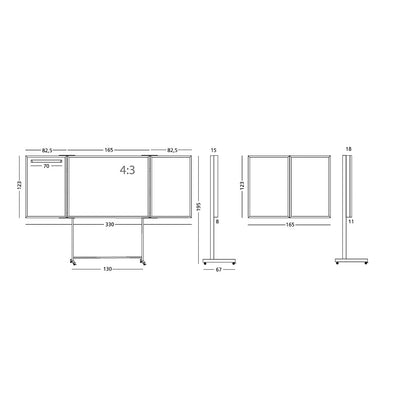 Folding whiteboard, complete set, sheet steel, enamel, 4:3 projection format.